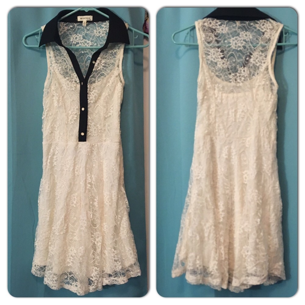 Monteau White floral lace dress with black detail